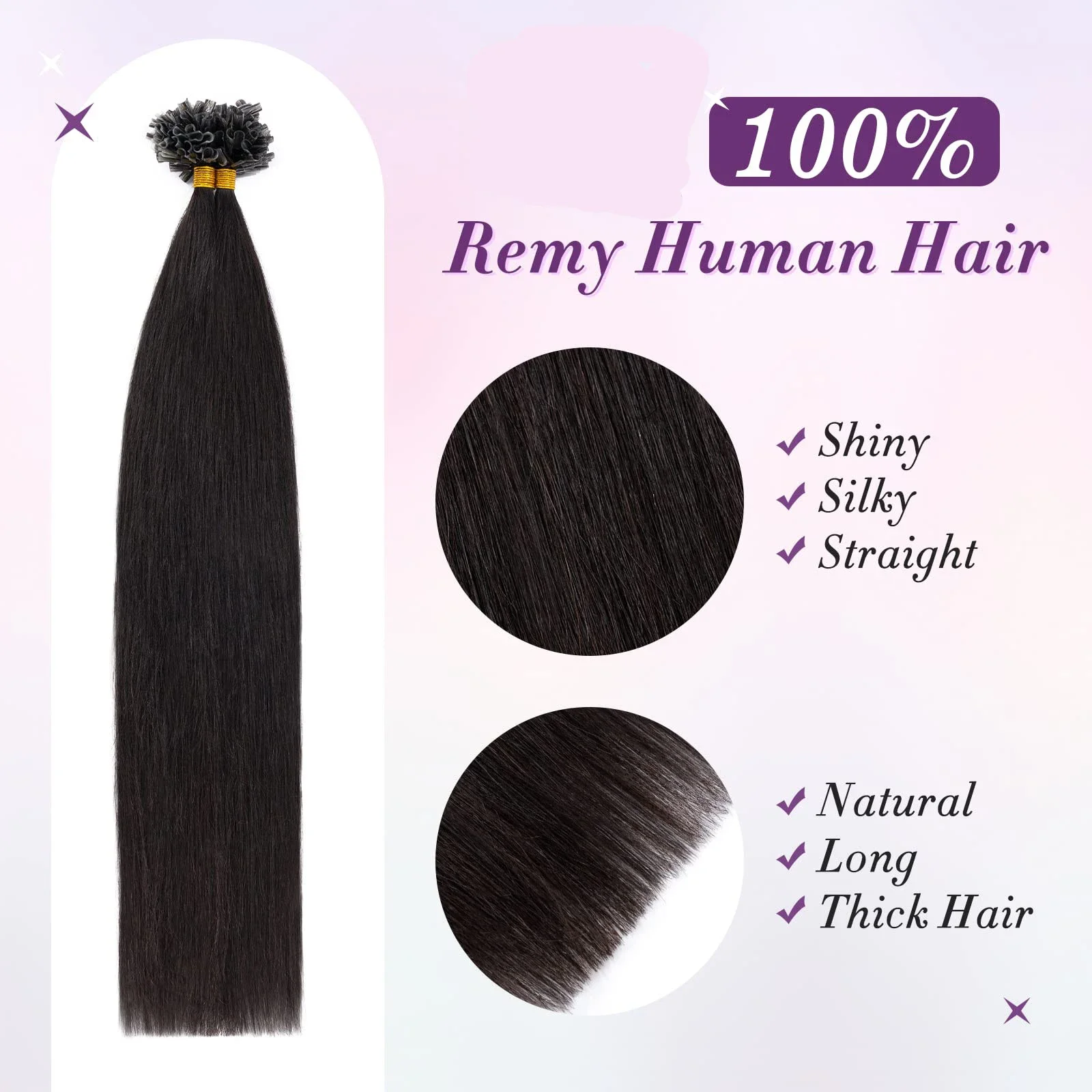 Extensiones de cabello humano con punta en U, preadheridas, queratina, 100 hebras, 16-26 pulgadas_voghion.com