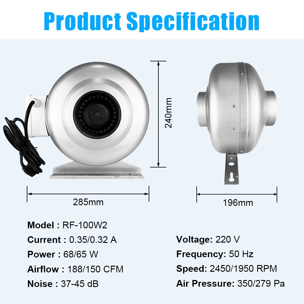 Line Duct Fan, DCFAIR, 4", 220-240V - detail 16