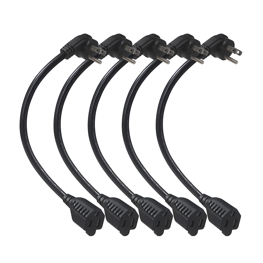 16AWG NEMA 5-15P 電気ケーブル 90度直角 USA 3ピン プラグ オス-メス