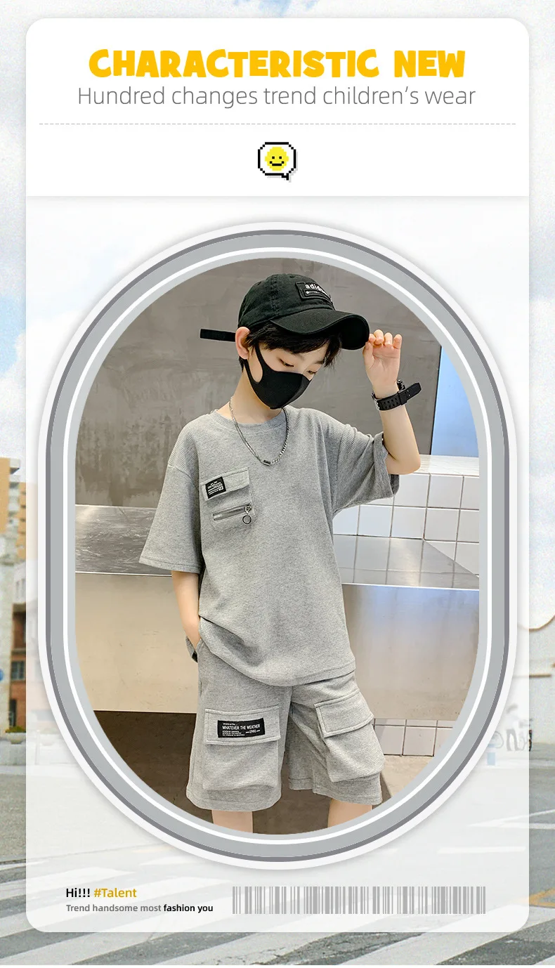 Summer Boy's Clothing Short Sleeve Cotton Kids Clothes Teen Boys