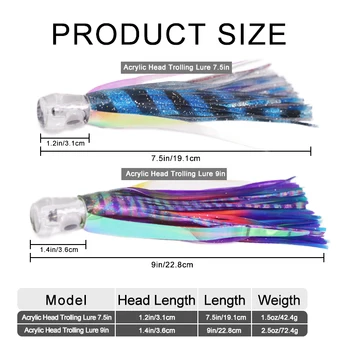 CHEERY 7.5in 9in Tuna Trolling Lures Mylar Flash Wings Reflective Acrylic Resin Head Soft Bait Offshore Fishing Saltwater Fish – Soft Lure – view 5