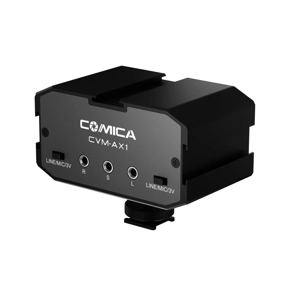 Comica CVM-AX1 Audio Mixer Adapter Universal Dual Channels Mikrofon Verstärker Audio Mixer für 3,5 mm Port Canon Nikon Sony Panasonic DSLR Kamera Camcorder 