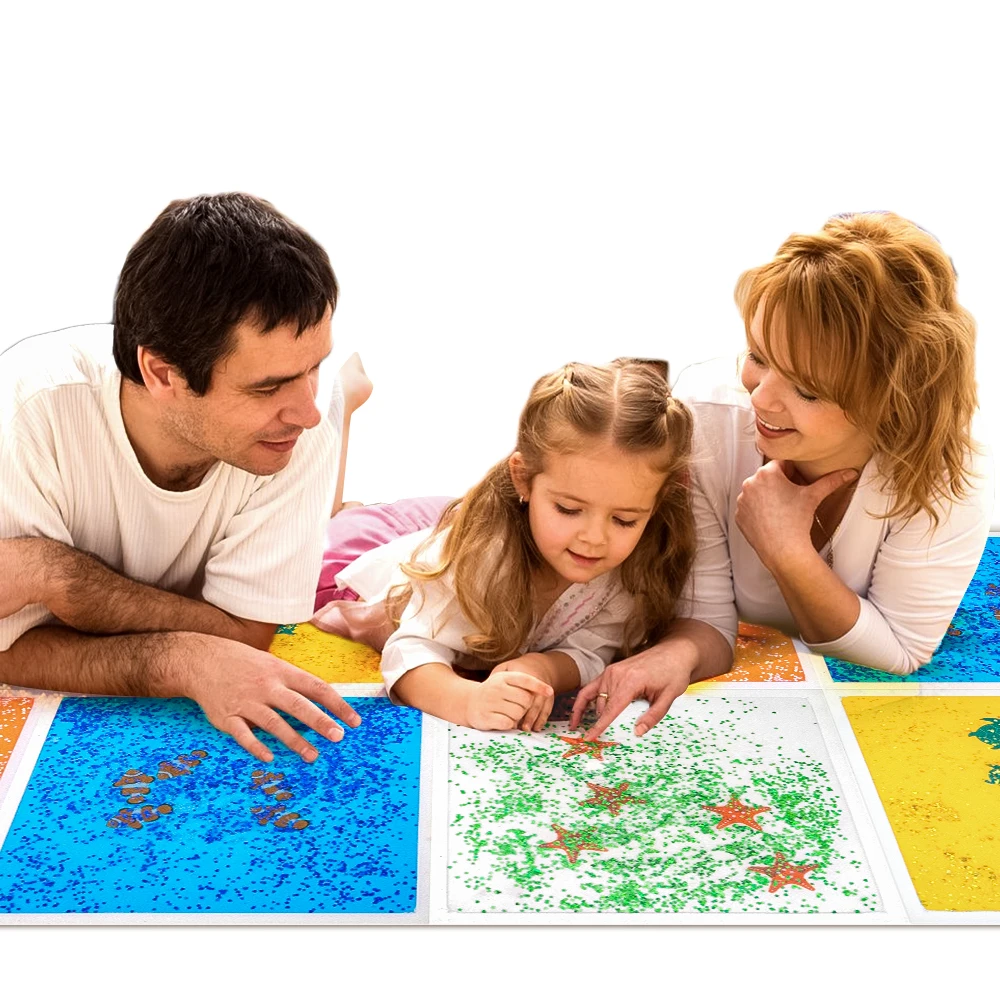 Square aquarium liquid sensory floor tiles suitable for treating children with autism, puzzle toys for children, squeezing toys