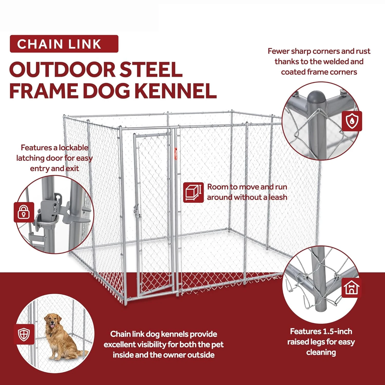 Heavy Duty Galvanized Outdoor Chain Link Dog Kennel Dog Run Steel Door ...