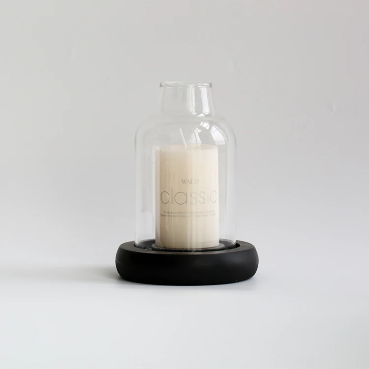Bixuan Borosilicate Glass Candle Holders Clear Glass With Black Resin