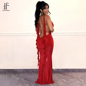 2026 ADYABY Red Sequin Bodycon Dress Women's Sexy Backless Camisole Dress Prom Wedding Party Evening Gown