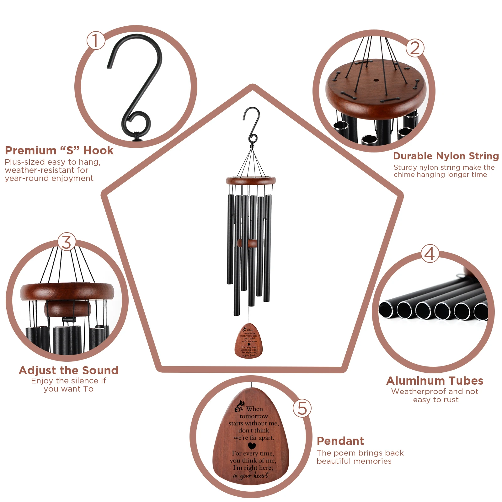 32 Inch Memorial Sympathy Wind Chimes Bereavement Gifts Outdoor Garden