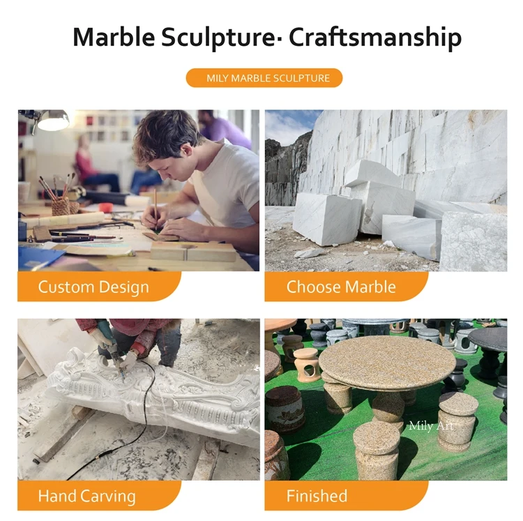 Outdoor Garden Natural Stone Hand Carving Granite Marble Tables & Chairs