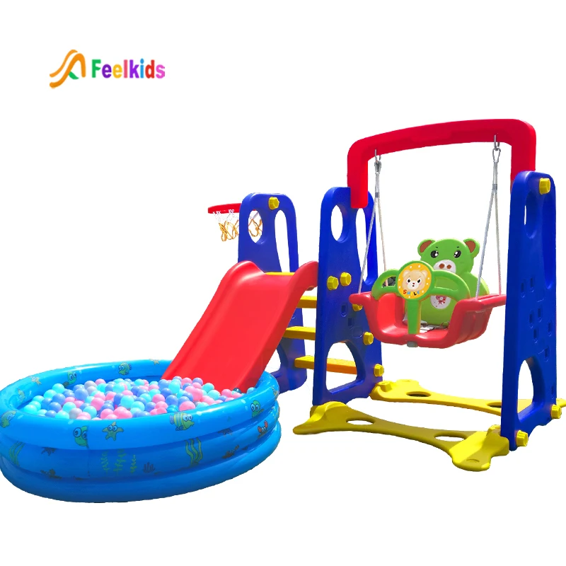 Hot sale plastic children toys kids baby indoor slide with swing set