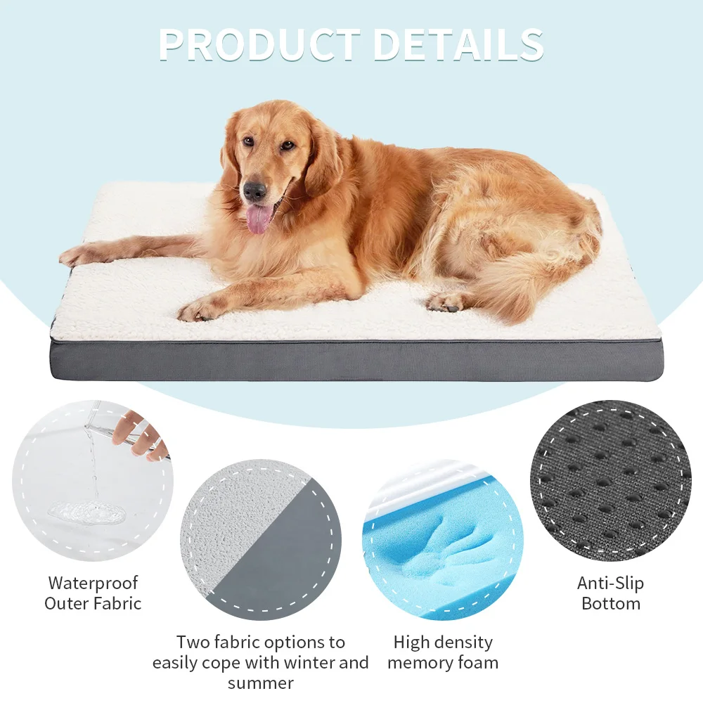 Hot selling washable removable soft eco friendly egg crate memory foam orthopedic pet dog rectangle crate bed cushions manufacture