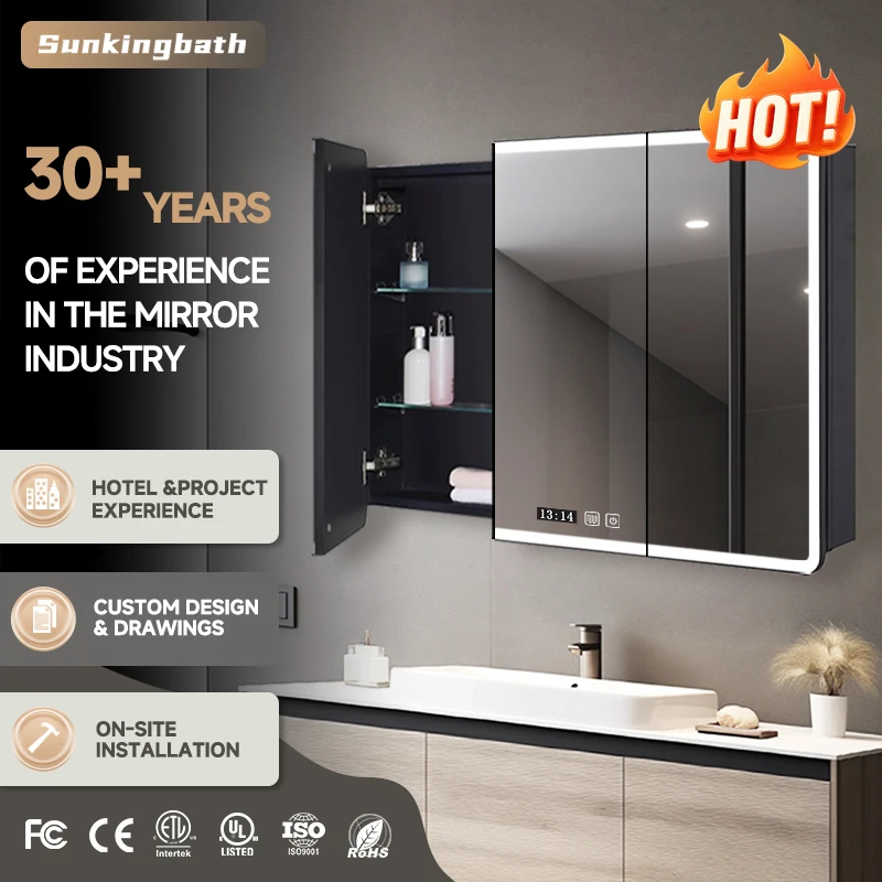 Luxury Design American Led Mirror Cabinet Stainless Steel Smart Mirror Bath Cabinet Bathroom Medicine Cabinet with Mirror