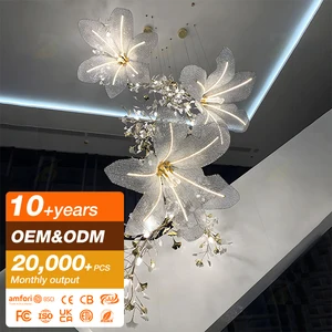 Custom Nordic Creative Decor Ginkgo Leaf CE Compliant Long Hanging Flower Chandelier Pendant Lights for Hotel Lobby Banquet Hall