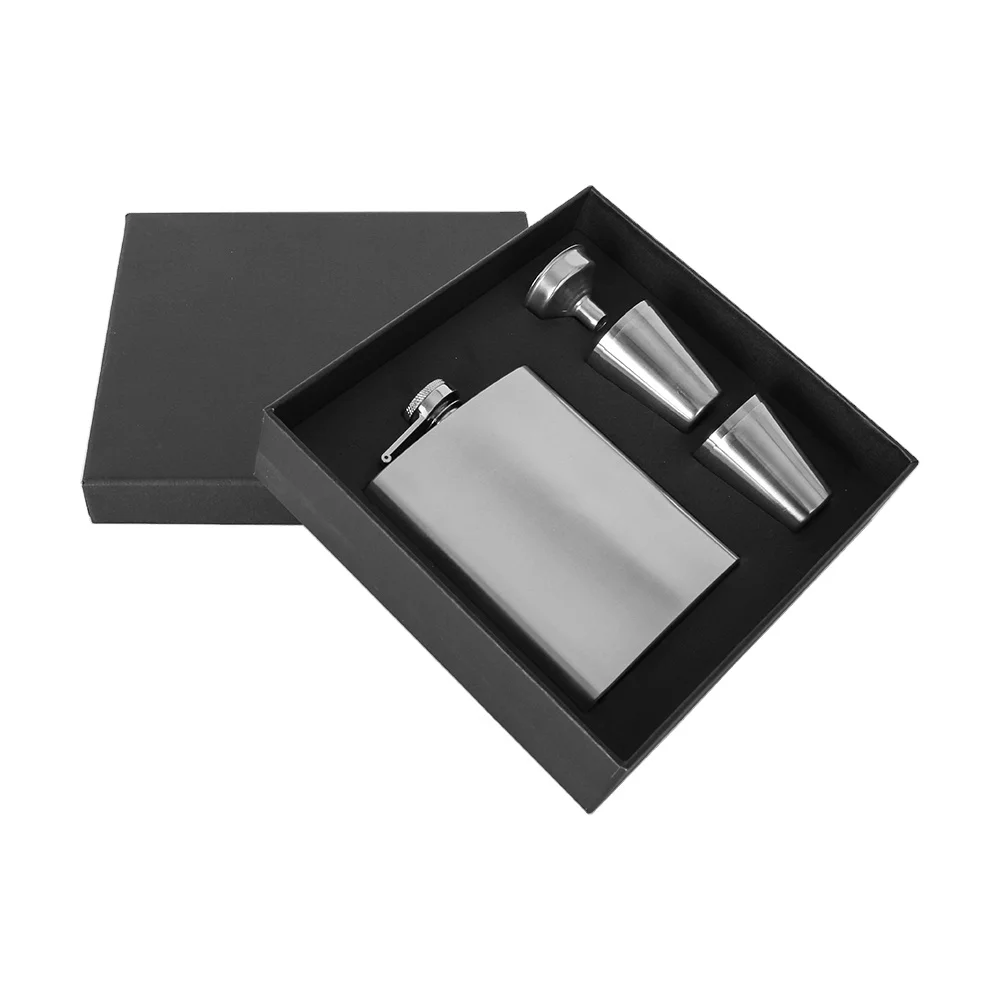 Factory Wholesale BPA-free Mini Stainless Steel Hip Flask Set Wine Holder Gift Box 6oz 7oz 8oz Black with Custom Logo