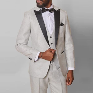 Men's Exquisite Luxury Tuxedo 3 Piece Wool Formal Suit with Button Lapel for Wedding Groom Business-Breathable and Waterproof