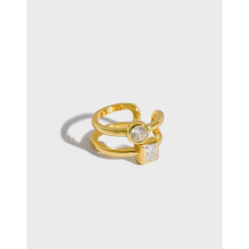 Korean Version S925 Pure Silver Ear Clasps with Double-layer Lines and Micro Inlaid Zircon for Women's Versatile Earrings