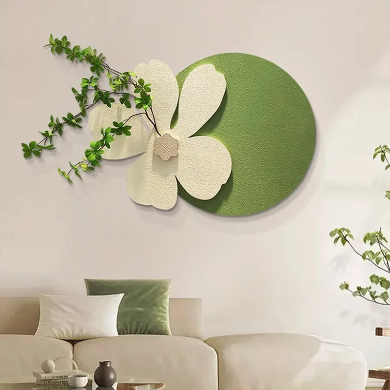 Green Monstera Wall DecorTextured Circular Backdrop Minimalist Wabi Sabi Plant Art Neutral Beige Living Room Kitchen Home Decor