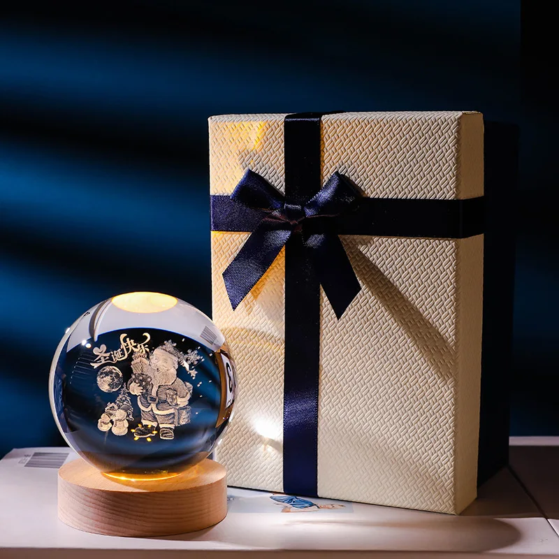 Lampada 3D Cristallo K9 Con Sistema Solare Personalizzabile - Luci LED Colorate E Base In Legno - Regalo Per Papà