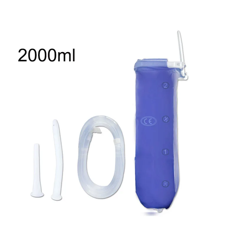 PVC Enema Kit 2 L Enema Bag Long Silicone Hose 3 Multi-Size Reusable Tips Controlled Water Flow for Colon Detox Cleanse Enemas