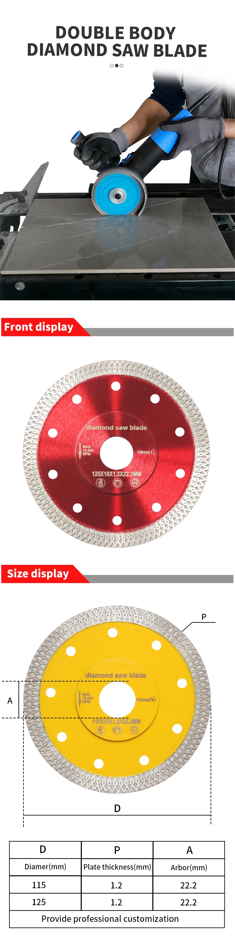 115mm Porcelain Tile Ceramic Diamond Cutting Saw Blade For Marble Stone