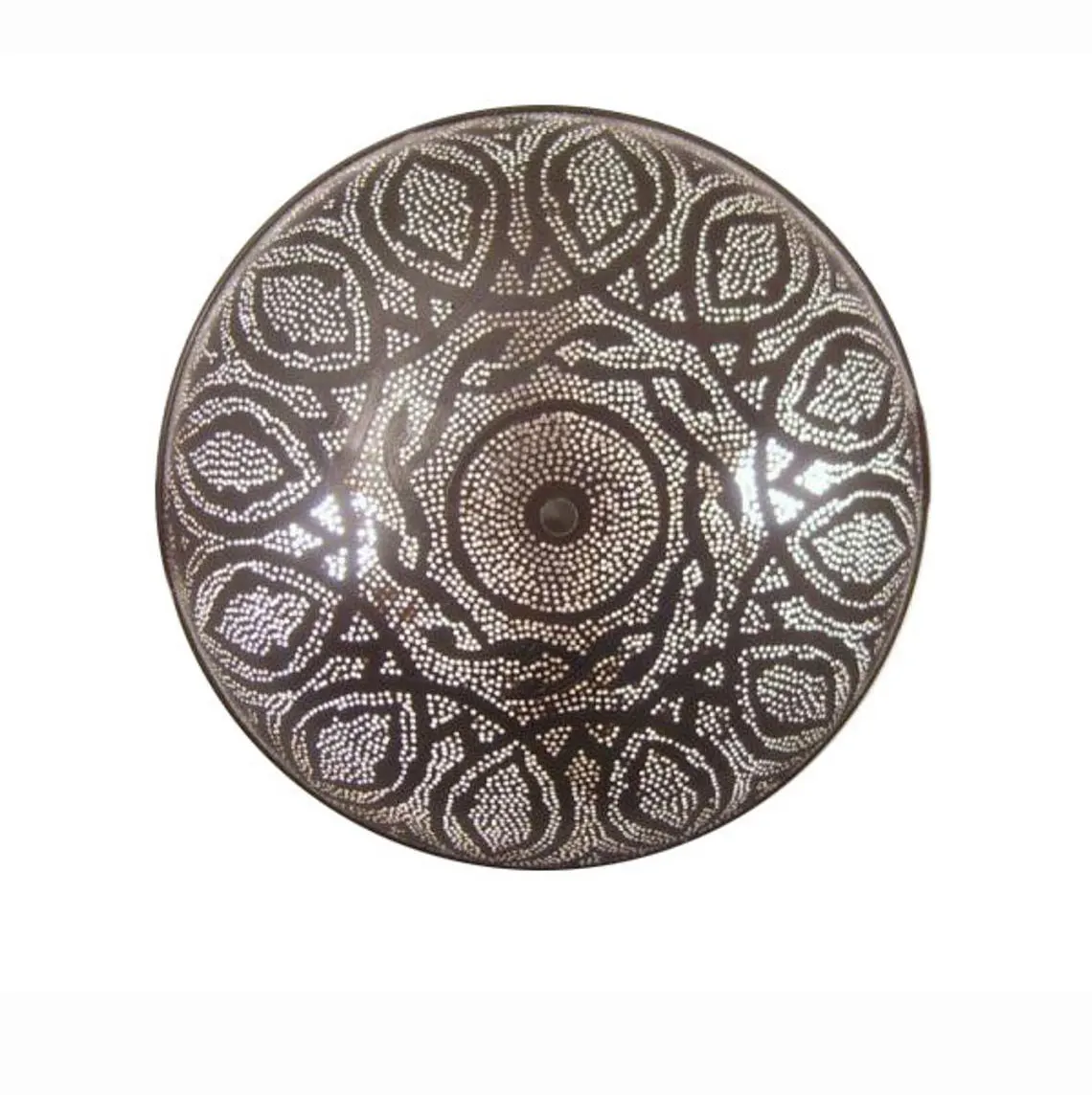 Abat-jour suspendu en métal cuivré brillant conçu à Marrakech avec décoration florale par Happy Homewares 