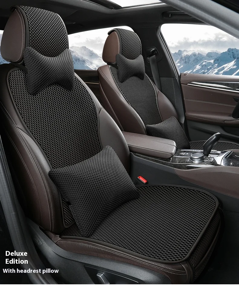 Universal Spring Refreshing  Feel Cool Crochet Ice Silk Ventilated Full Set Car Seat Cushion & Pillows Cover Set