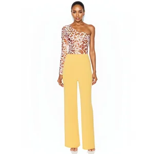 Sequins One Shoulder Asymmetrical Straight Tube Drag Floor Spring and Autumn Date  Jumpsuit  Women