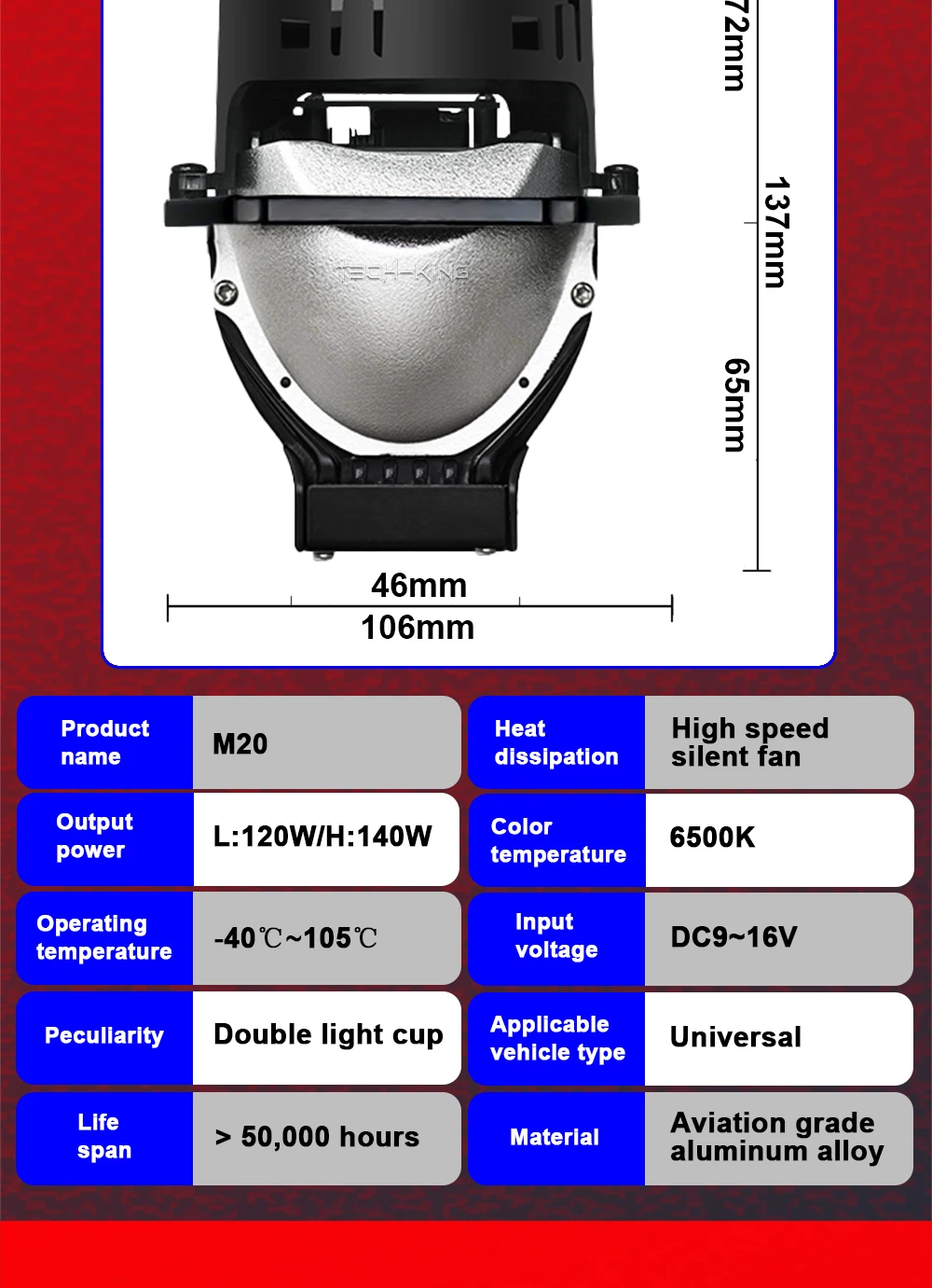 Car vw polo projector headlight 3 inches near and far light 140w 6000K car 12V led lens double light cup Projector headlights