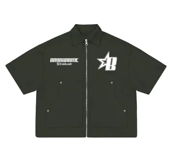 Custom Vintage Mens Crop Top Boxy Fit Zip Up Collar Shirt Oversized ...