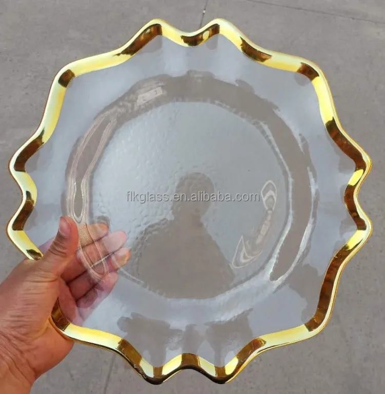 Hot Sale Luxury Glass Tableware Gold Rim Charger Plates For Wedding