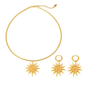 Ilona Spiral Sun 18k Gold Plated Hoop Earring Necklace Jewelry Set Personalized Non Tanishing Women Stainless Steel Jewelry Sets