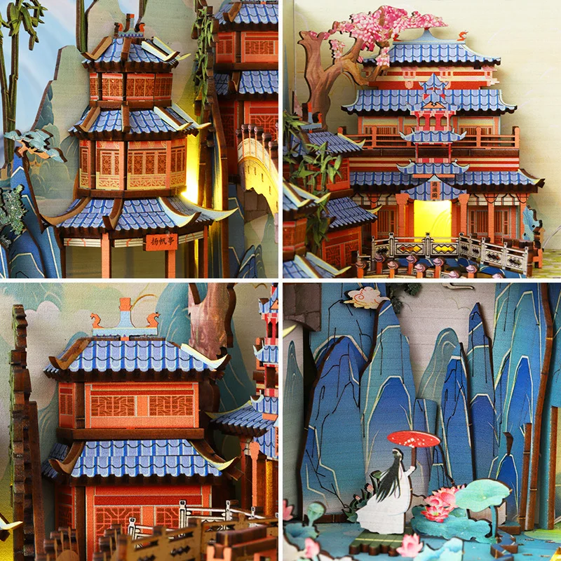 Custom diy book nook Penglai Fairyland stand Wonderland 3D wooden assembled model ornaments creative gift nook book Doll house