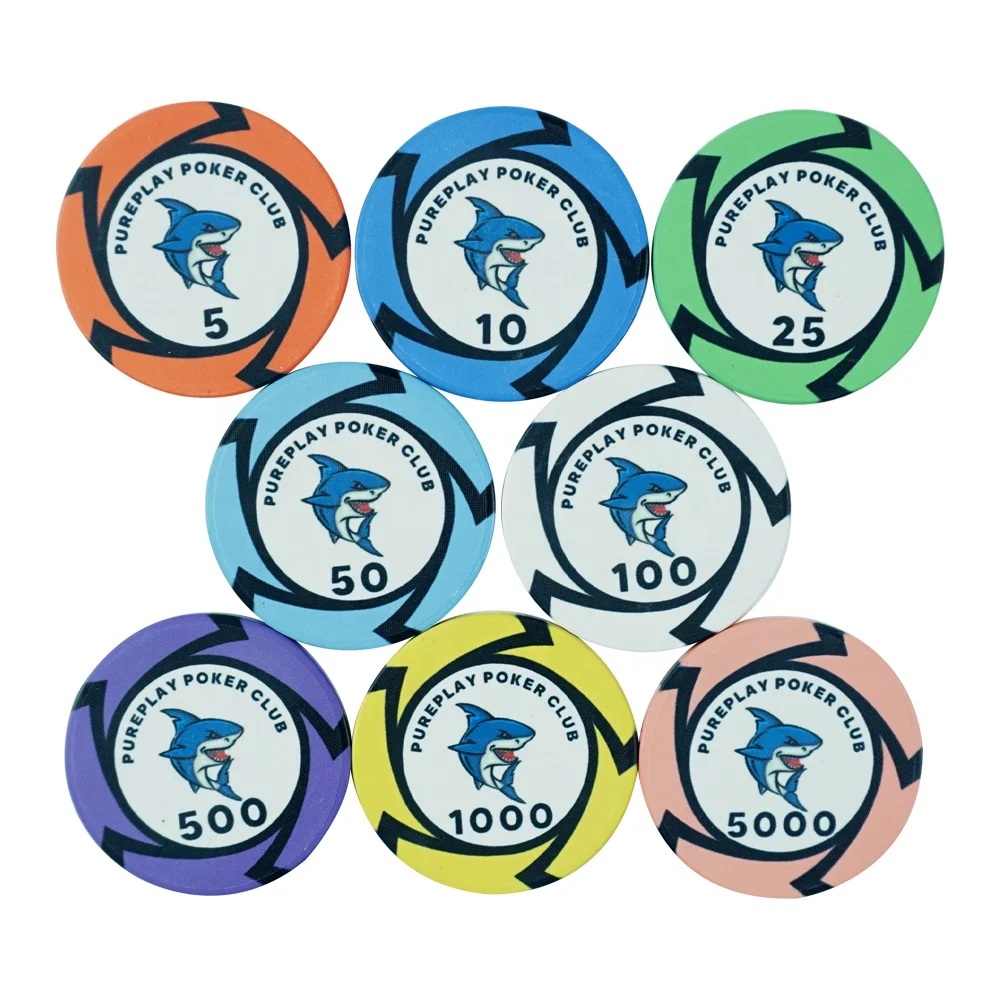 卸売サメデザインセラミックポーカーチップ12g 43mm pureplayポーカー