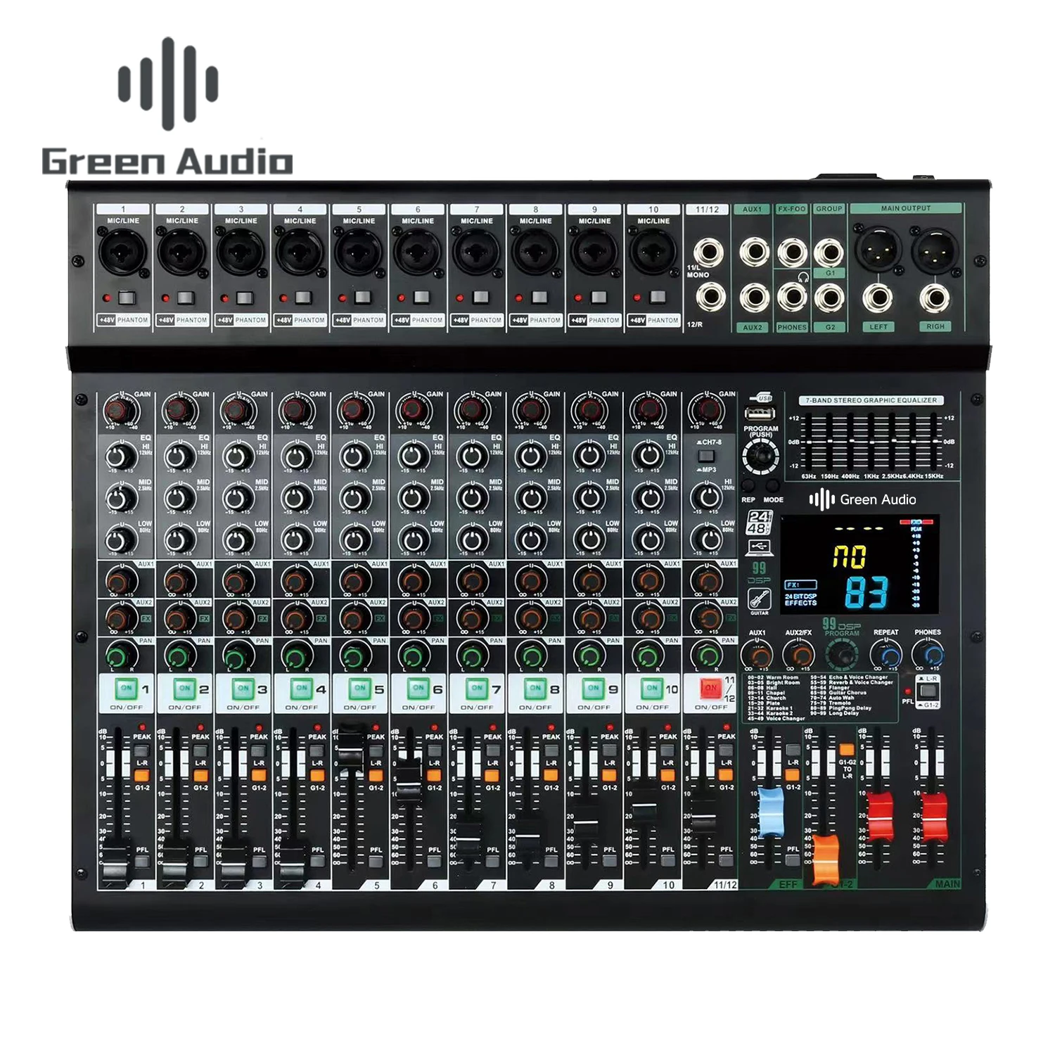 GAX-GS12 Professional 12-Channel Mixer - 99 Effects Grouping