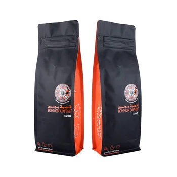 Custom Printing Flat Bottom Coffee Bean Packaging Bag With One Way Valve