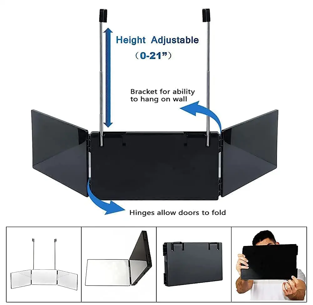 3路镜子用于理发便携式360自理发镜 带高度可调的伸缩钩三折化妆镜 Buy 3路镜像剪发 便携式360度自理发师镜子 三折化妆镜