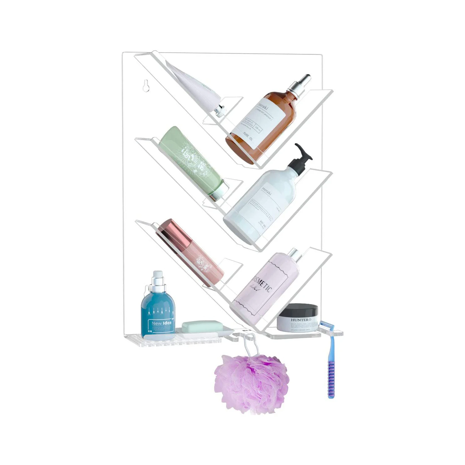 Acrylic Shower Organizer With Suction Cup Wall Mounted Bathroom Shelf Acrylic Bathroom Shower