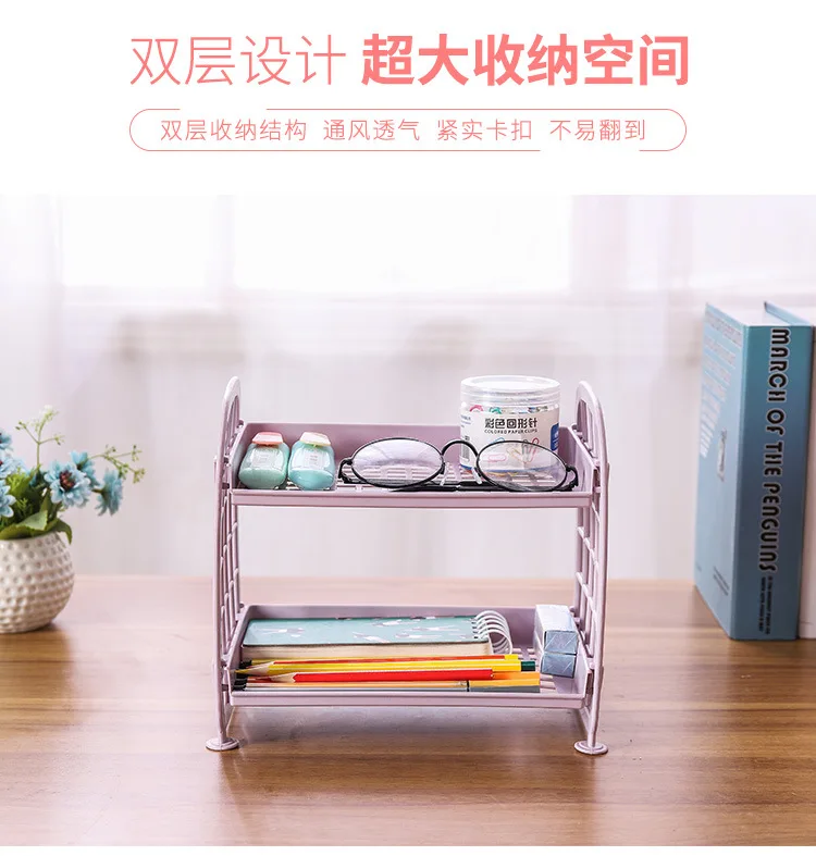 Kawaii Macaron Minimalist Desk Desktop Organizer Storage Rack Student Dormitory Folding Hollow Shelf Skin Care StorageShelf factory