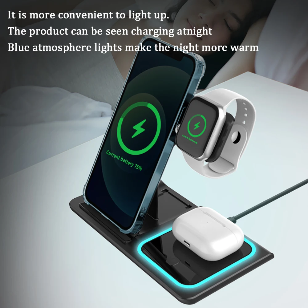 Amazon Top Seller 3 in 1 Foldable Wireless Charger 15W Universal Mobile Phone Charging Pad Multifunctional Desk Wireless Charger