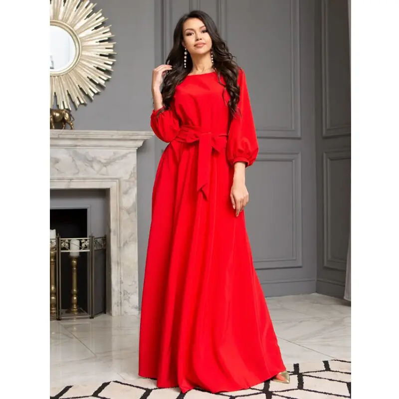 Simple Solid Color Long Sleeve Maxi Dress Fall Casual Elegantes Longo  Vestidos Para Mujer