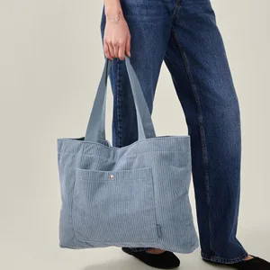 OEM Wholesale Custom Design Soft Lightweight Large Capacity Eco Friendly Casual Tote Bag Zipper Closure Corduroy Handbag Two