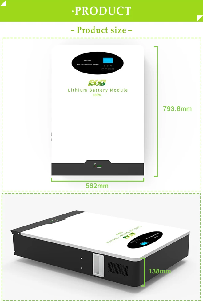 ESG Off grid Hybrid Wall Mounted Built In BMS 51.2V 100AH 200AH solar lithium battery