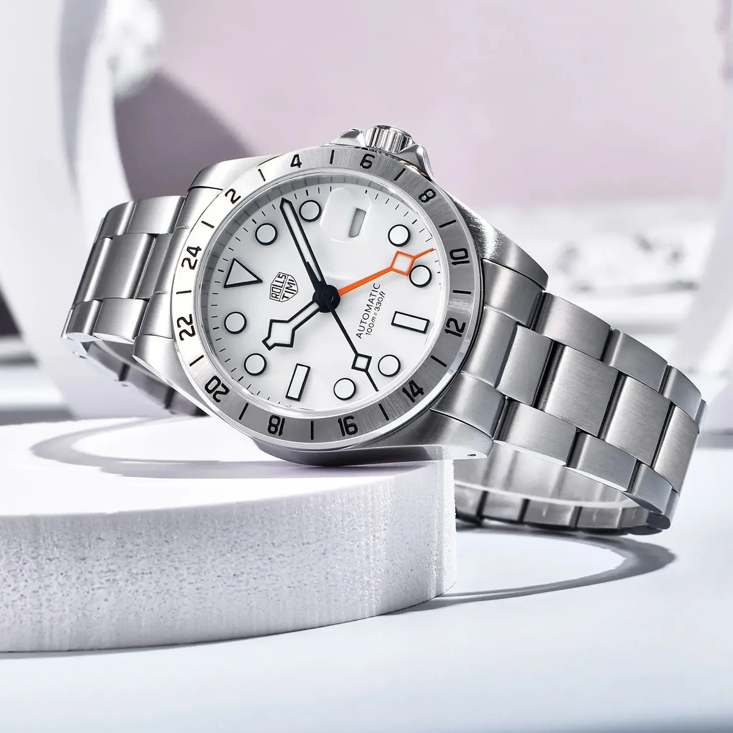 ROLLSTIMI RT-7911 Luxury Men's GMT Watch 39mm Stainless Steel