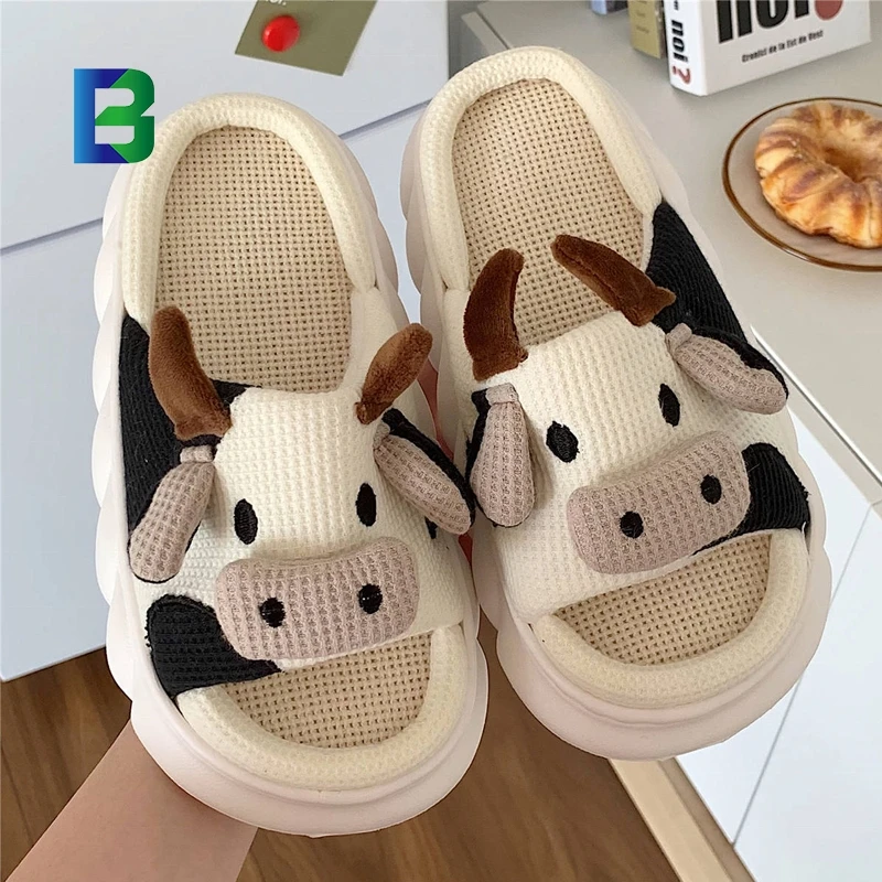 Bc 2022 Cartoon Cow Slippers,Mute Linen Slides,Indoor Soft Thick Sole Animal  Slippers For Women - Buy 2022 Women Famous Brand New Arrival Hot Sale Eva  Slides Slippers Women Summer New Personality Fashion