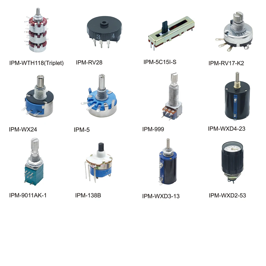 B2M Bent Foot Potentiometer with Single Joint Knob Switch Black Plastic Shaft Threaded Handle Height of 15mm and 2 Feet
