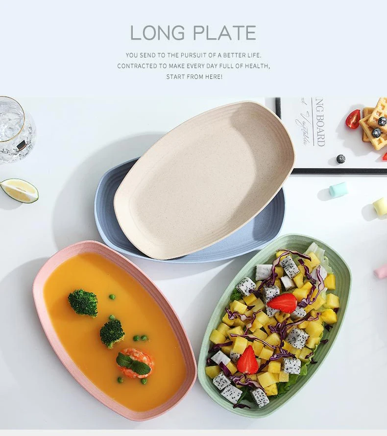 Non Fragile Wheat Straw Plate Biodegradable Straw Oval Plates Reusable