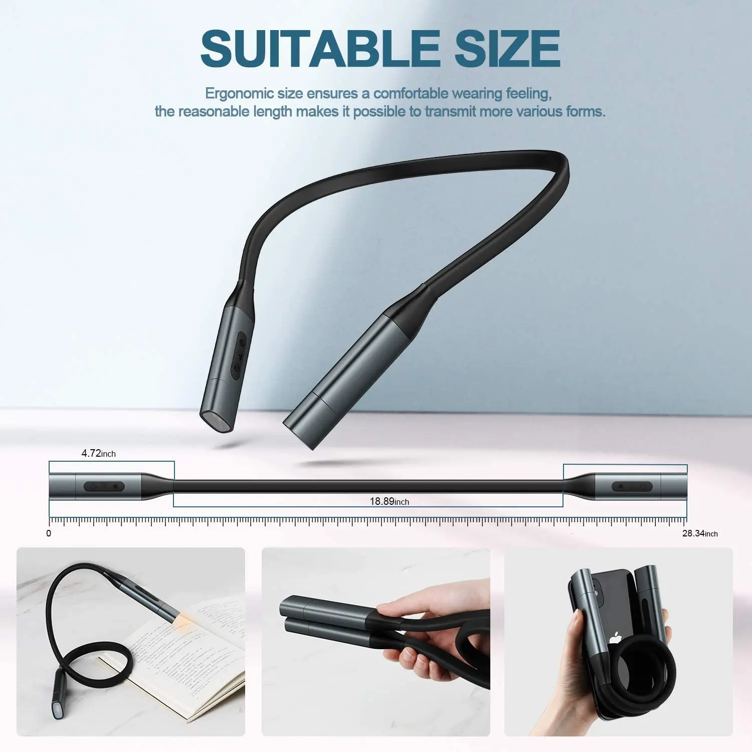 3 Colors 6 Brightness Levels Bendable Arms Rechargeable Long Lasting LED Neck Book Light for Reading in Bed