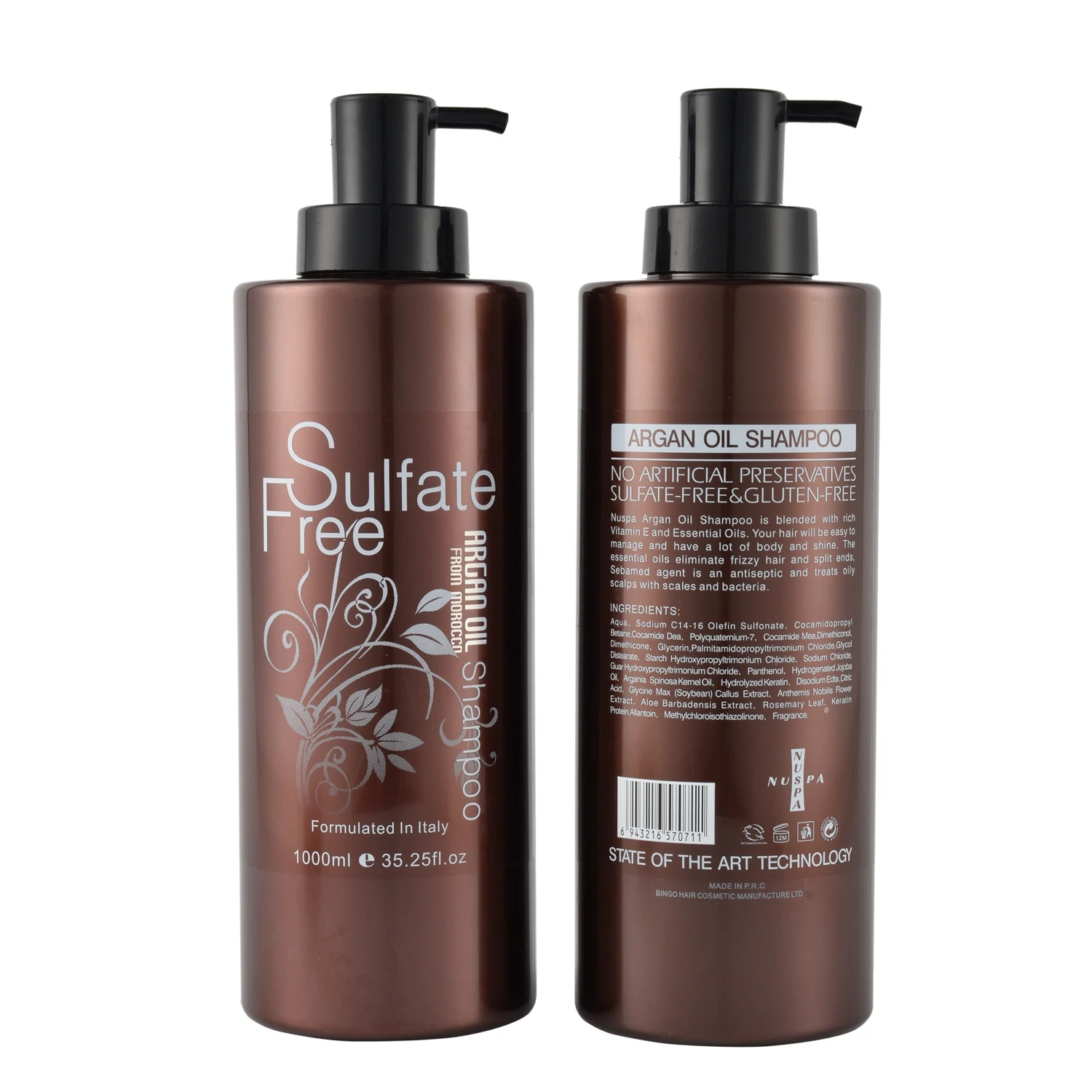 Private Label Nuspa Morocco Argan Oil Organic Sulfate Free Nourishing Hair Shampoo