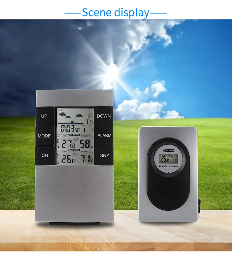 Indoor and Outdoor Wireless Weather Station Clock Digital Clock with Weather Temperature and Humidity Desk & Table Clocks