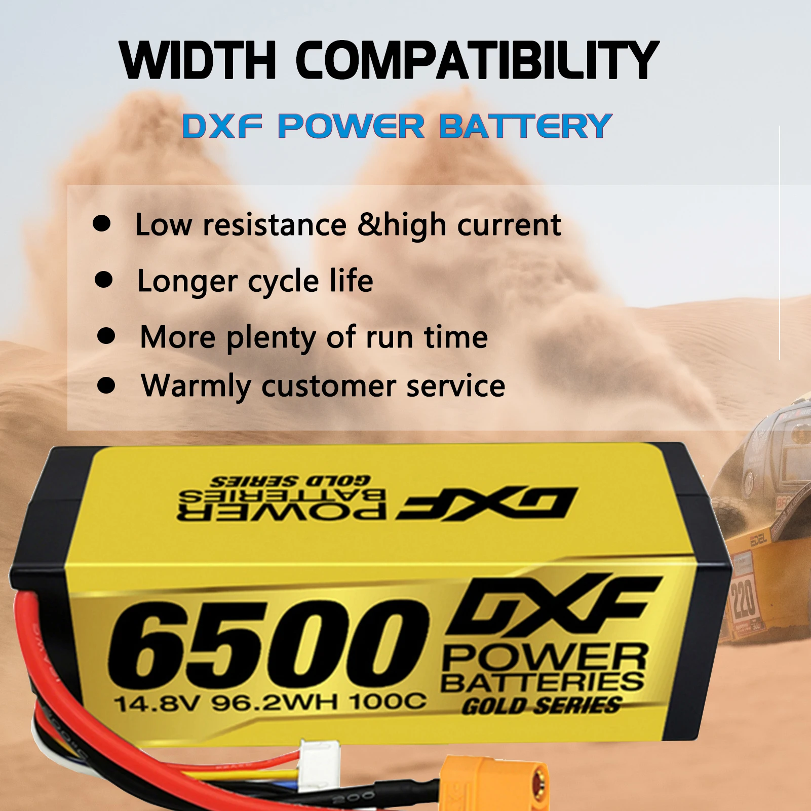 DXF 4s Lipo 14,8V 6500mAh 100C LIPO Akku Hardcase mit XT90 für RC 1/8 Buggy Truggy Auto, passend für Emaxx, Bandit, Rustler & mehr!_voghion.com