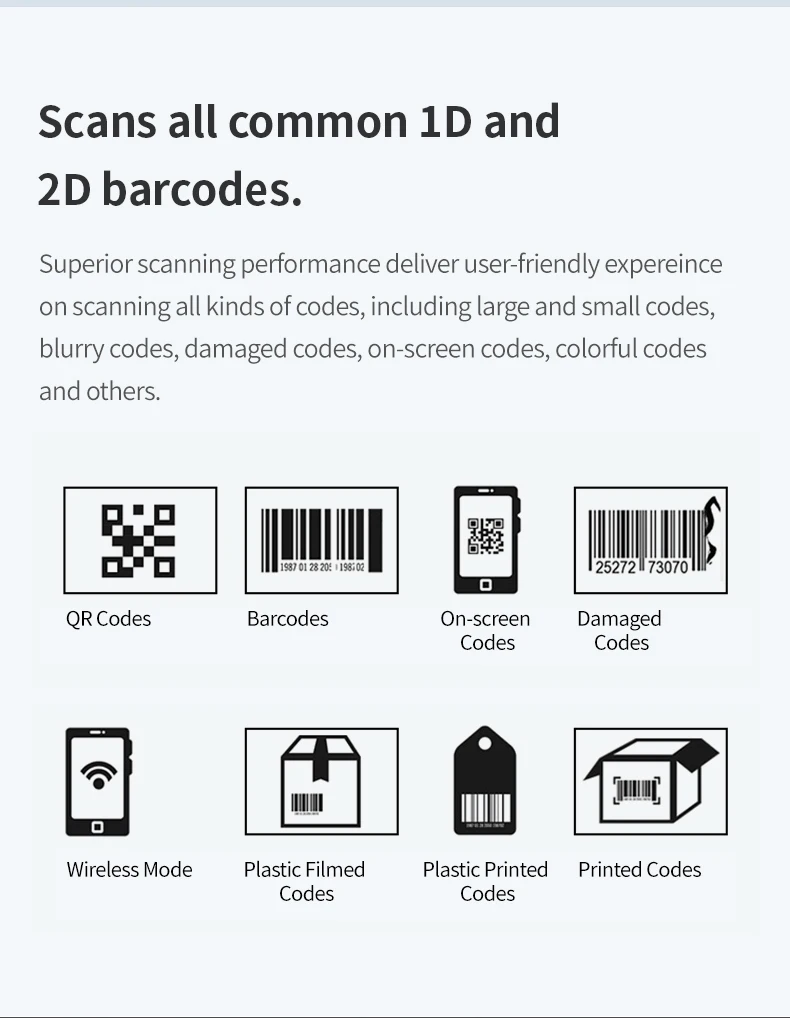 Bluetooth Portable 1D 2D Mini Pocket Size Scanner  Ring Wearable Wireless Barcode Reader for Book, Warehouse Inventory, Express